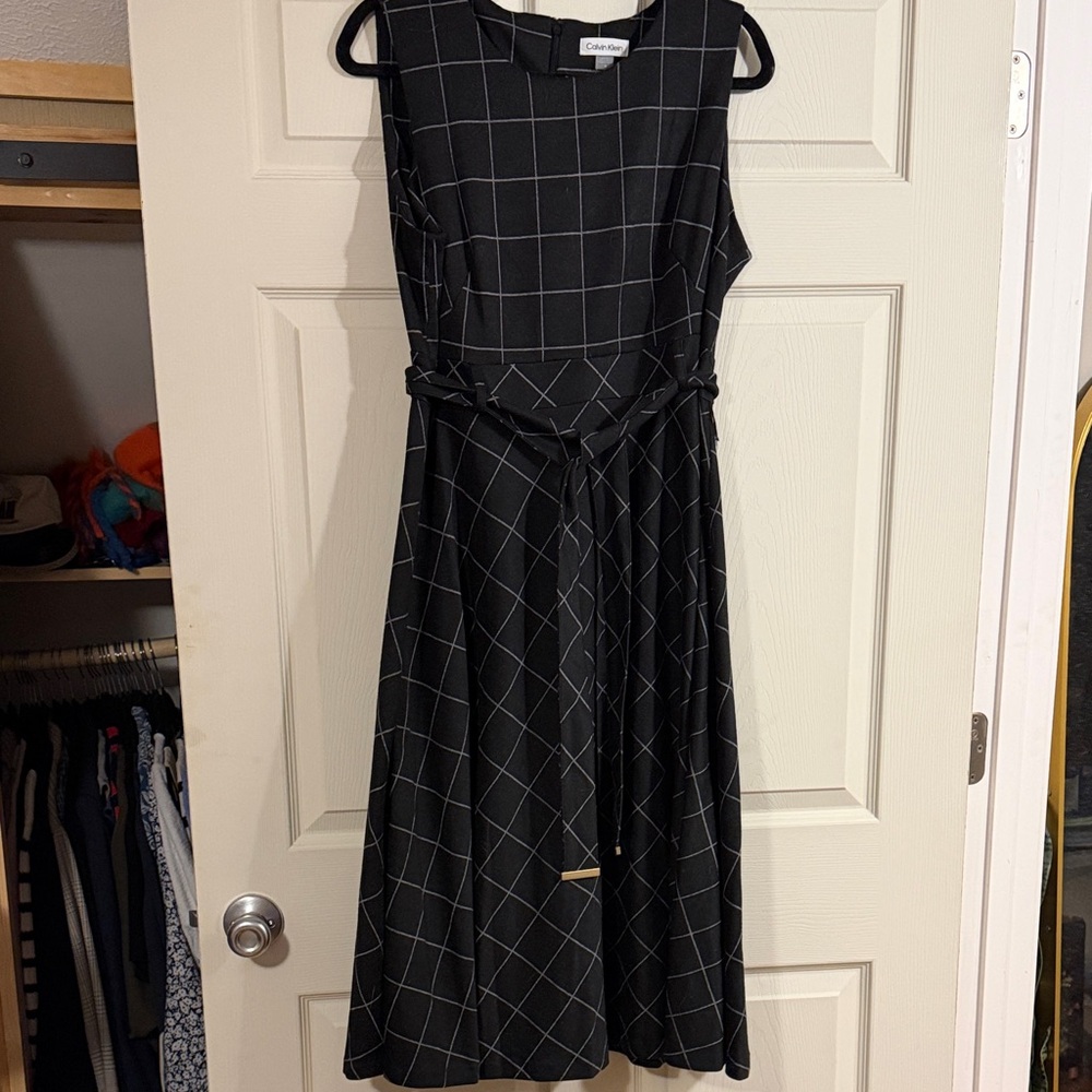 Calvin Klein Black Grid Midi Dress